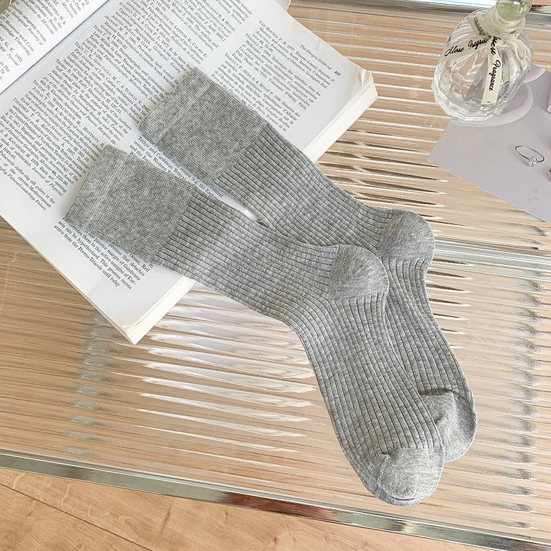 Women's Summer Thin Solid Color Vertical Stripe Casual Versatile Mesh Breathable Tube Stack Socks
