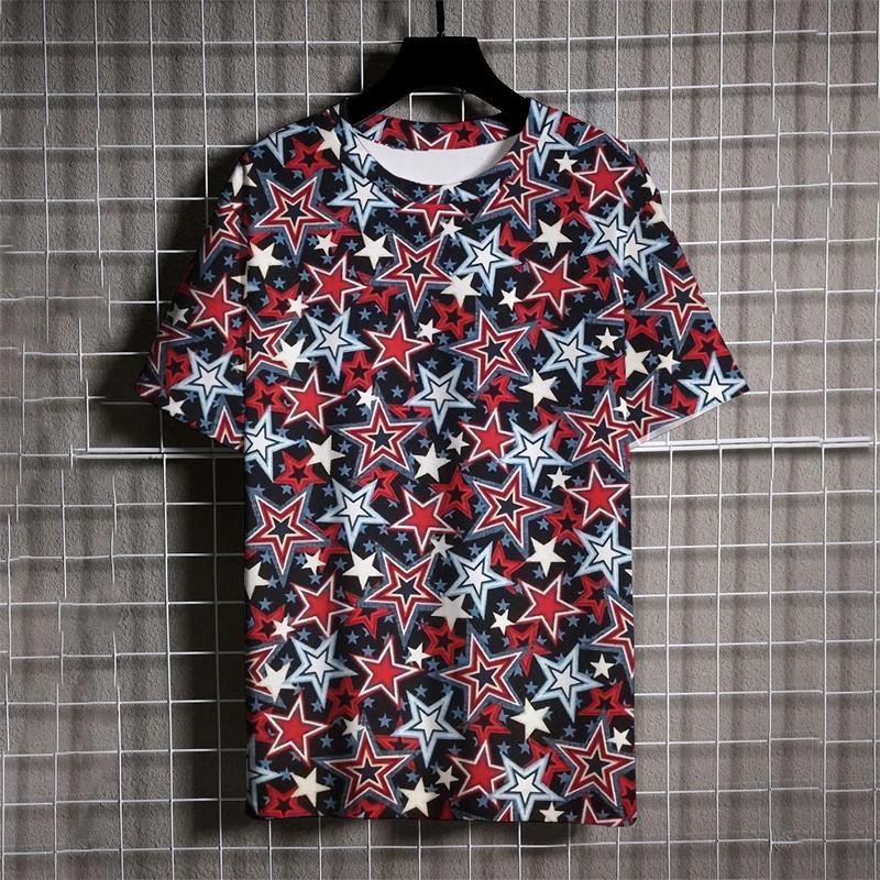 Módní pěticípá hvězda tričko letní trend krátký rukáv 3D tištěné ležérní pánské tričko O-neck volné streetwear topy tee