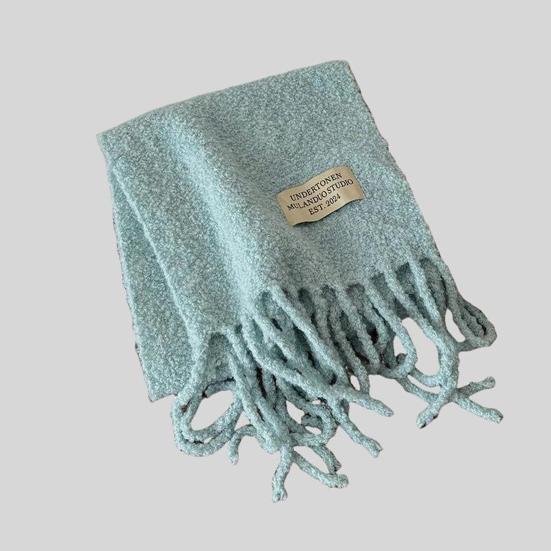 Neuer einfarbiger Premium-Wollschal für Damen, Herbst und Winter, vielseitig, verdickt, Plüsch, warm, Premium-Schal