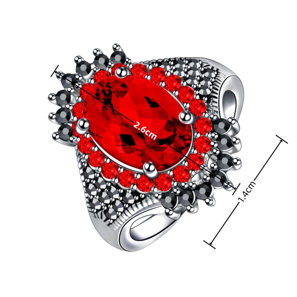 Inel cu pietre prețioase tailandez retro din argint Wish: Design Exagerat cu Rodie Roșie Mină Neagră