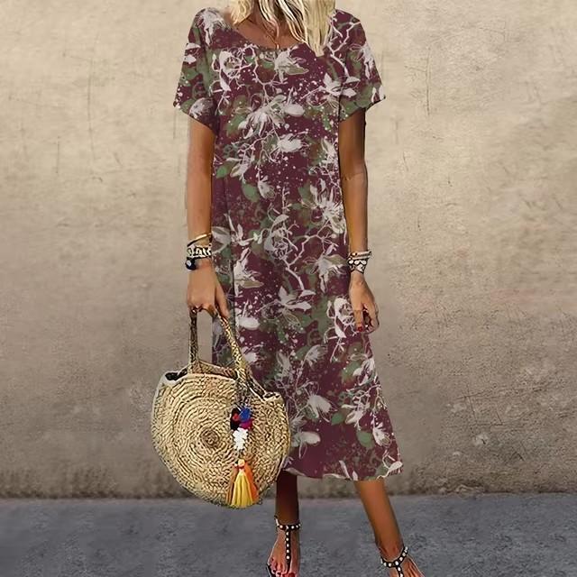 3D Digital Printing Dresses Women's Summer Short-sleeved O-neck Casual Loose Dress