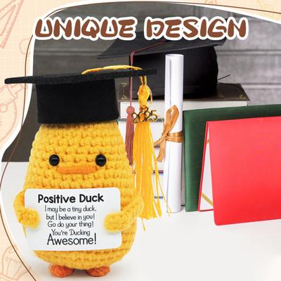 Häkelpuppe Handgemacht Plüsch Positive Ente Inspirationskarte Strickpuppe Rucksackzubehör