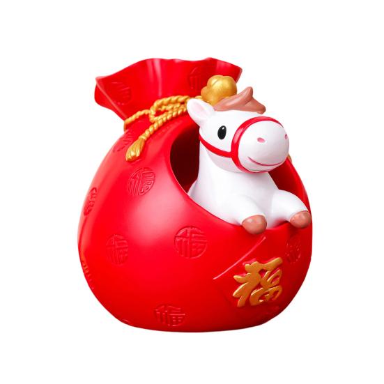 2026 Chinese Year Figurine Resin Red Fortune Bag Horse in Zodiac Horse Feng Shui Desk