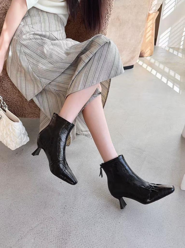 New autumn and winter patent leather square head single boots square root short boots