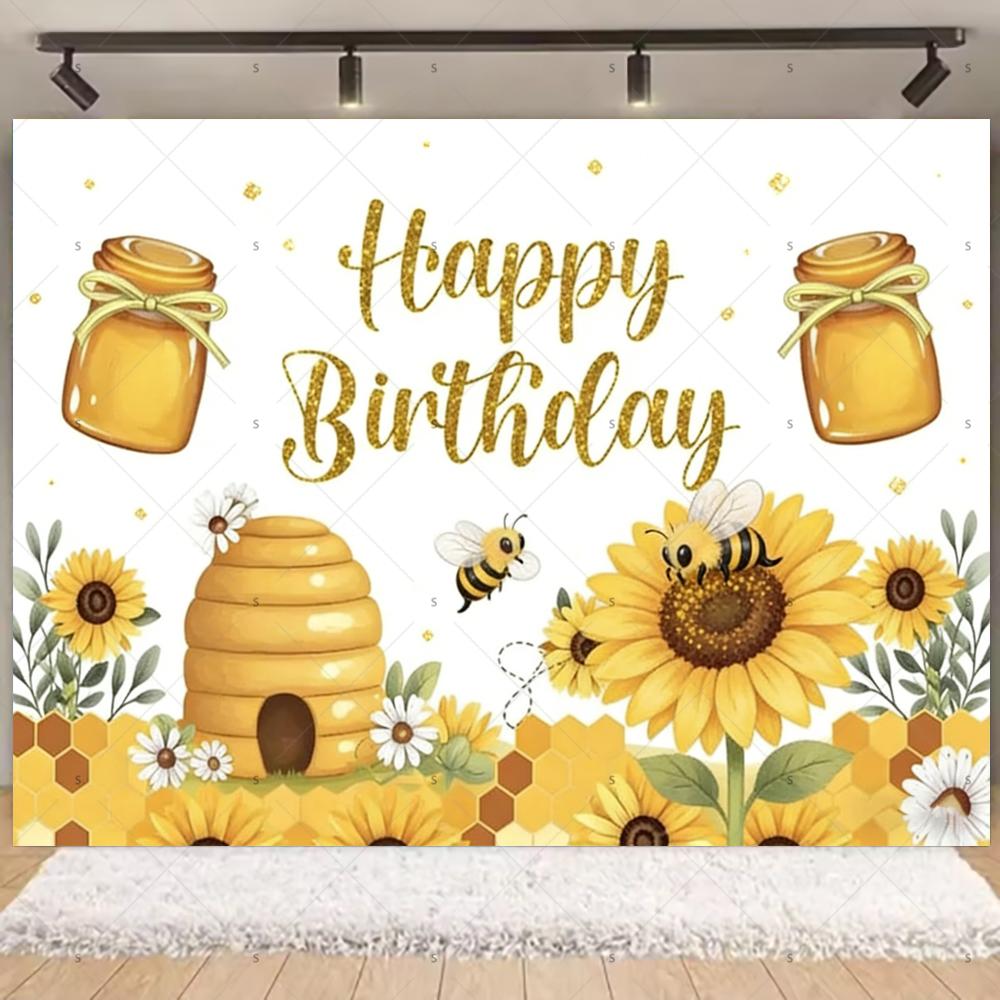 Cartoon Little Bee Theme Background Kids Birthday Party Decoration Honey Sunflowers Daisy Backdrop Newborn Baby Shower Supplies