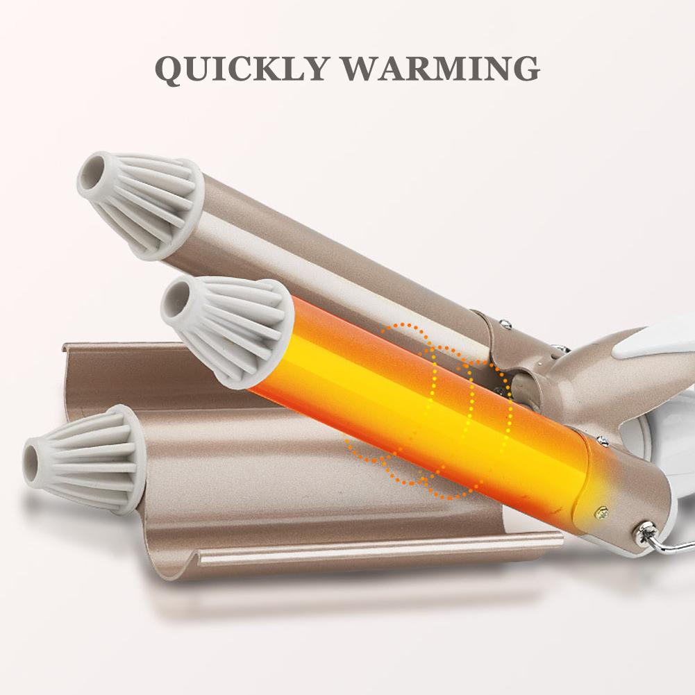 Three Barrel Curling Iron Salon Hairstyling Waver Hair Crimper Hairdressing Tool 25mm 110‑240VUS Plug