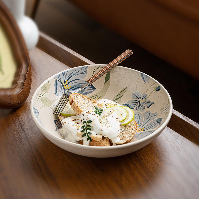 The Bowl Of Medieval 8-Inch Sesame Glaze Ceramic Bowl Open Vegetable Bowl Salad Bowl Large Deep Plate Outlet