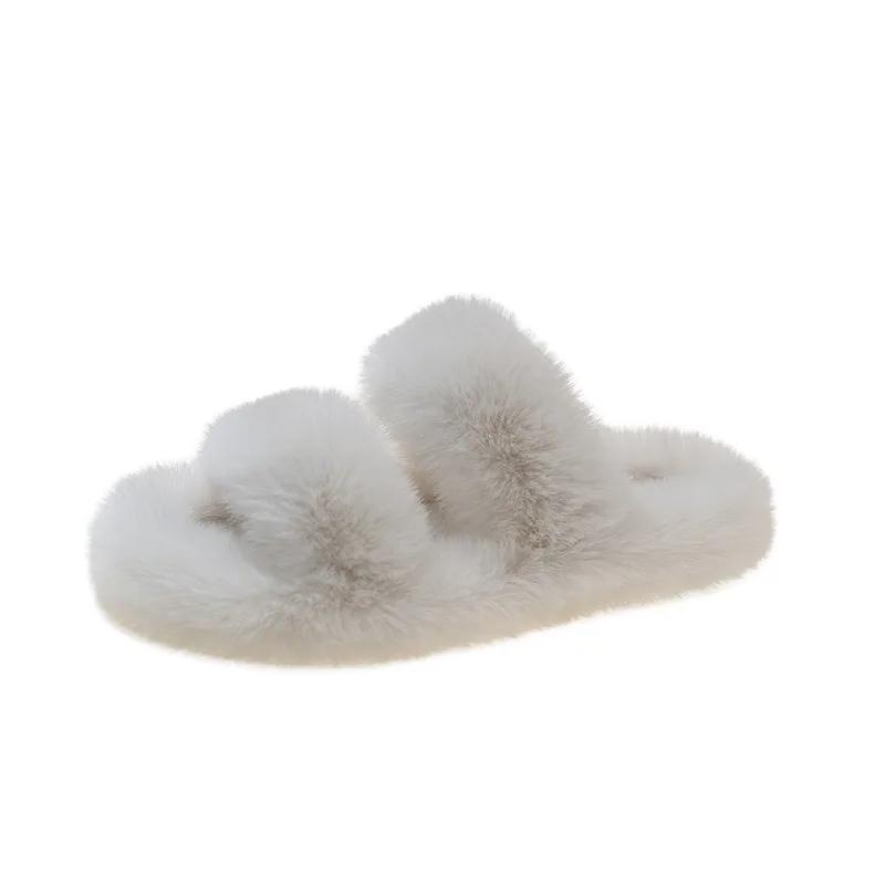 Fashion Winter Fluffy Slippers Women 2025 New House Home Fur Slippers For Women Flat Platform Cozy Fuzzy Indoor Shoes Slides