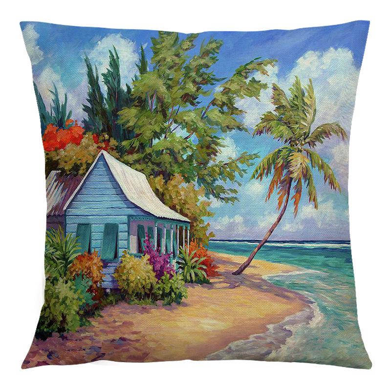 Summer Beach Landscape Retro Cushion Cover 45x45cm Polyester Pillowcase Home Decor Sofa Chair Waist Cushion Cushion Cover