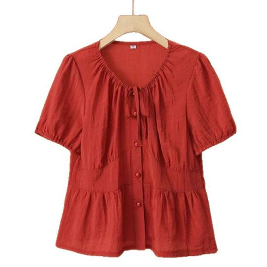 Women's French Short-Sleeve Shirt - 2025 Summer Fashion, Plus Size, Versatile, Age-Defying Top