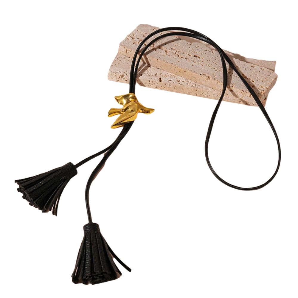 Silver Tassel Adjustable Necklace Ethnic Style PU Leather Necklace Luxury Bird Necklace  Decoration