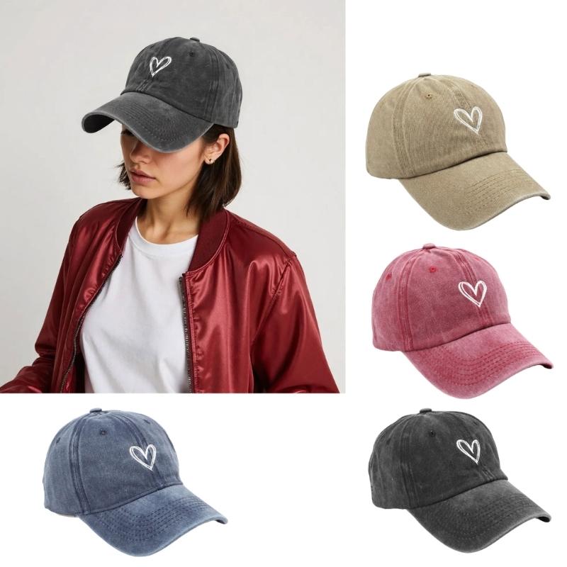Distressed Baseball Hat for Girls Women Embroidery Heart Casual Hat for Sports Gym Mountain Camping Hat Outdoor Activity