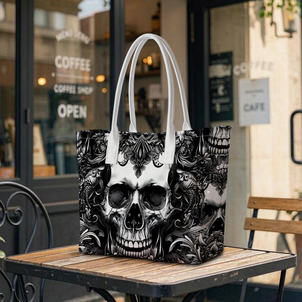 Gothic Skull Pattern Tote Bag Fashion Daily Handbag Lightweight Portable Shoulder Bag for Casual Use