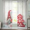 Christmas Gnome Wood Grain Snow Tulle Curtains For Living Room Decoration Modern Chiffon Sheer Voile Christmas Curtains