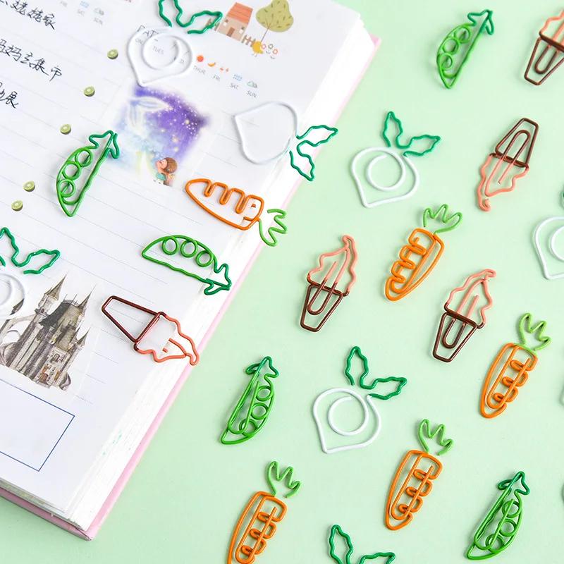 4PCS/lot Lovely Paperclips Binder Clips Carrot Ice Cream Pea Turnip Shape Bookmark Ticket Holder Paper Clip School Stationery