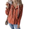 IHUASU Autumn Winter Lapel Buckle Cardigan Purse Hooded Drawstring Striped Coat for Women