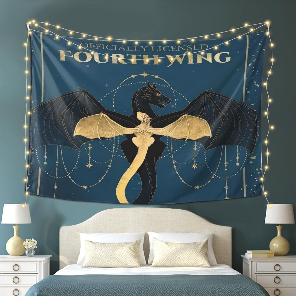 Mythical Dragon Under Full Moon Tapestry: Dramatic Night Sky-Themed Wall Hanging for Home Decor