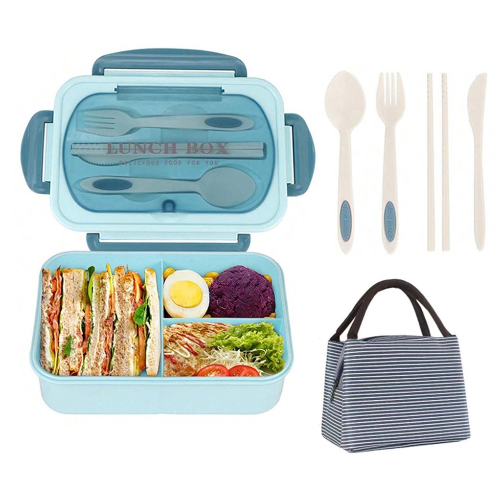 Lunch Box with Tableware for Office Workers Square Divided Microwave Oven Bento Box Leakproof Food Container for Picnic Camping