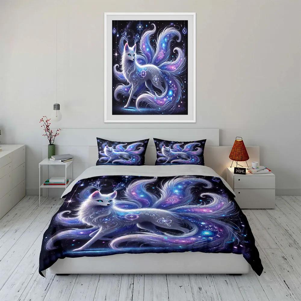 Mystical Fox Galaxy Decor Set Soft Comfortable Duvet Cover Bedding Set Included 1*Duvet Cover & 2*Pillowcases Gift