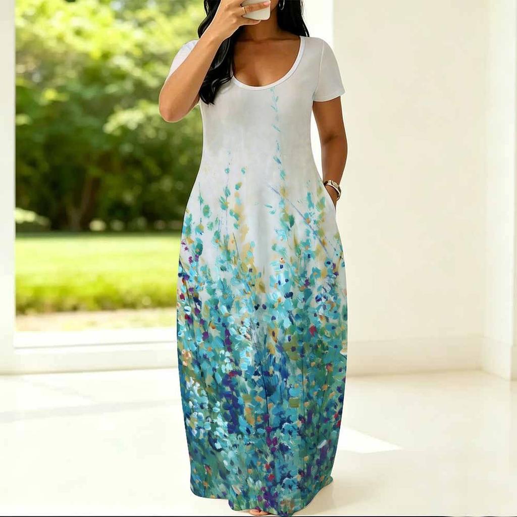 Lightweight Crew Neck Dress For Women Plus Size Short Sleeve Loose Outfit Perfect For Summer Daily Stroll