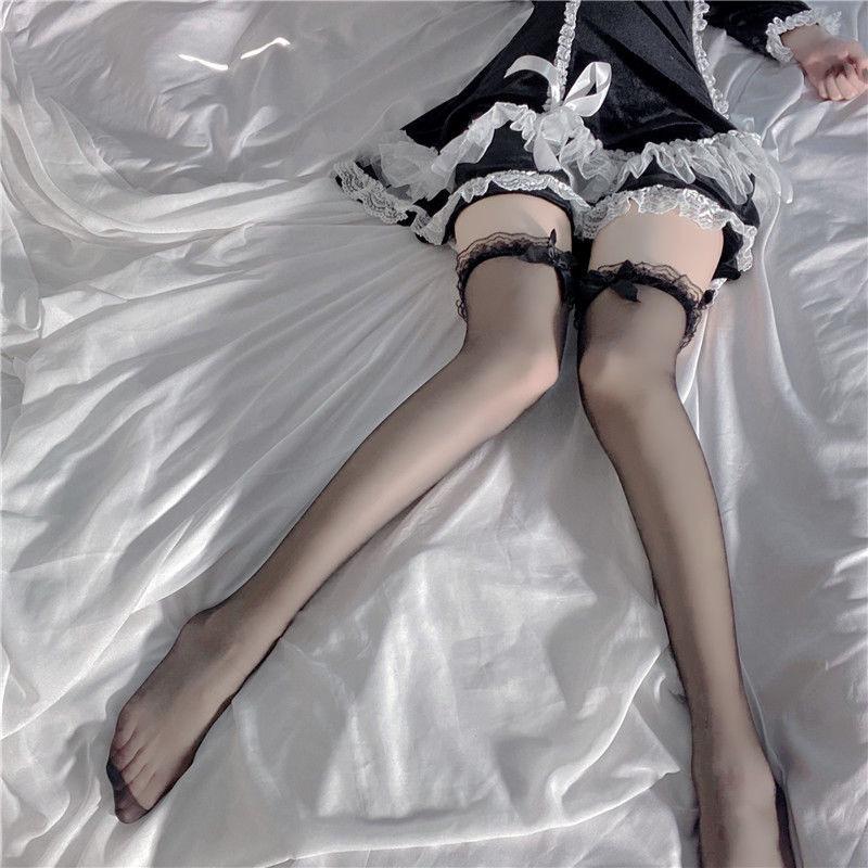 Mu Ruan Ultra-Thin Sheer Long Lace Over-the-Knee Stockings - Women's Sexy Style.