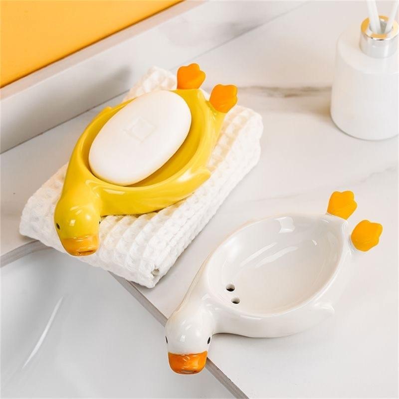 Elegant Ceramic Duck Soap Dish For Bathroom Kitchen SelfDraining Soap Box Soap Container Water Resistant Design