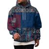 Men's Vintage Hoodie with Print and Patchwork Design, Single Pocket Casual Top