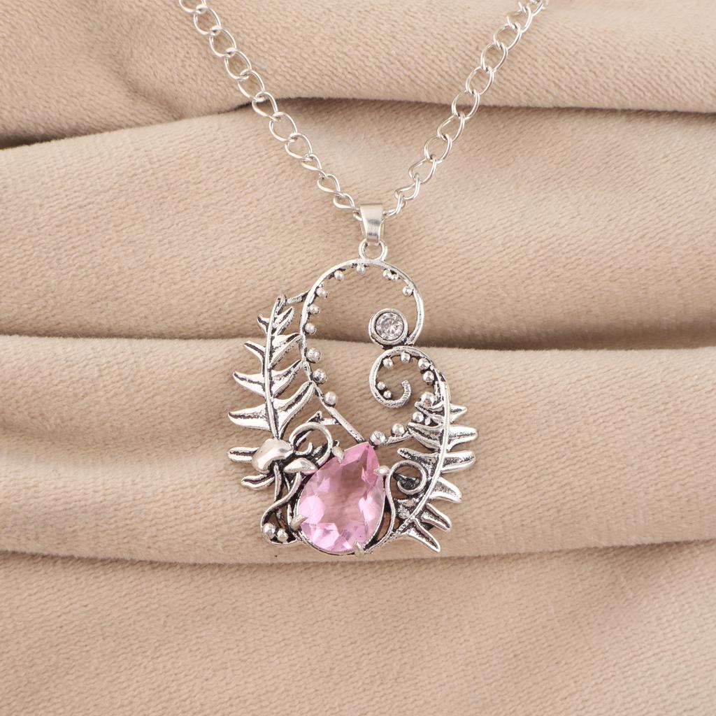 Natural Morganite Gemstone 925 Sterling Silver Women Jewelry Good-Luck Pendant 1.8" Gift For Wife CP-42-12