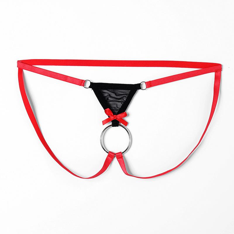 Men Sissy Lingerie Crotchless Metal O-Ring Thong Low Rise Exotic Bikini Penis Hole G-String Exposed Cock Crossdresser Underwear