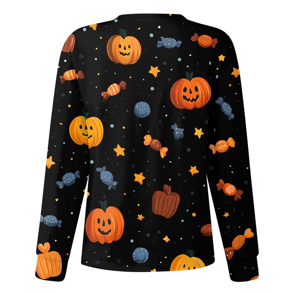 Women's Casual Fashion Long Sleeve Standing Collar Single Breasted Halloween Printed Workwear Jacket Tops