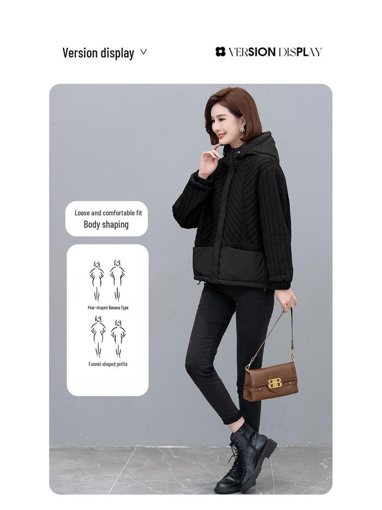 Women's 2024 Winter Hooded Cotton Jacket - Loose, Plus-Size, Thickened Casual Coat for Middle-Aged Moms