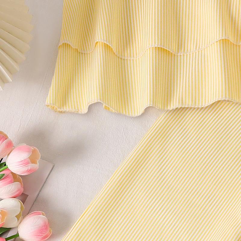 Girls Summer Casual Suit 2025 Children Clothing Striped Suspender Top + Straight Wide-leg Pants Two-piece Set