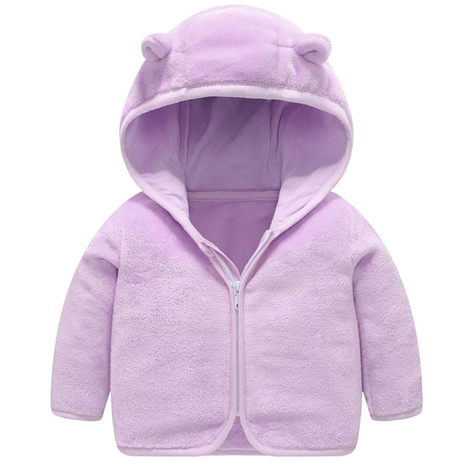 

Зимние пальто для мальчиков и девочек, детская куртка на молнии с толстыми ушами, зимняя толстовка с капюшоном, одежда 90 фиолетовый