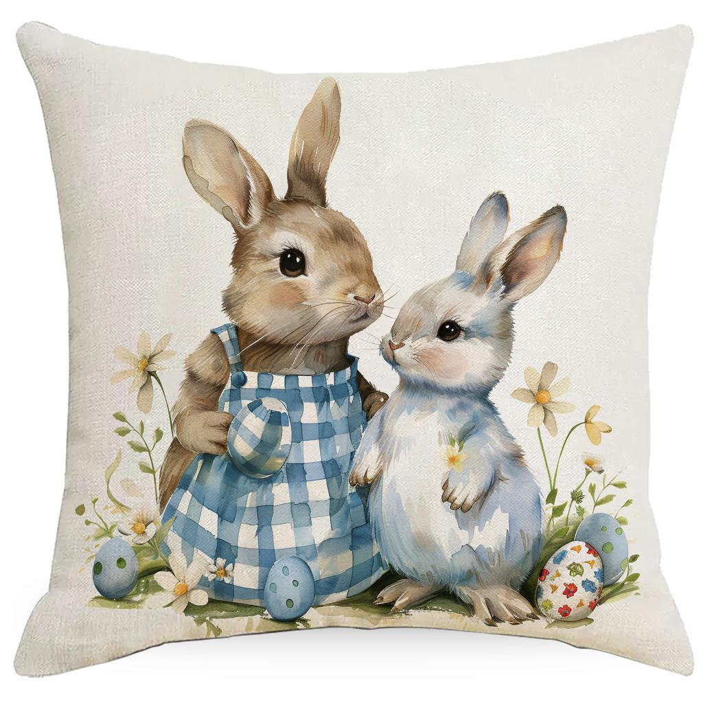 New Blue Plaid Easter Pillowcase Cushion Cover Cute Rabbit Truck Animal Pillowcase