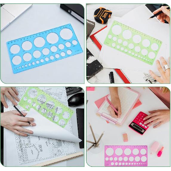 5 PCS Circle Template Plastic Circle Stencil Template Multi-Function Circles Oval Measuring Templates Measuring Geometry Ruler Formwork Drawings