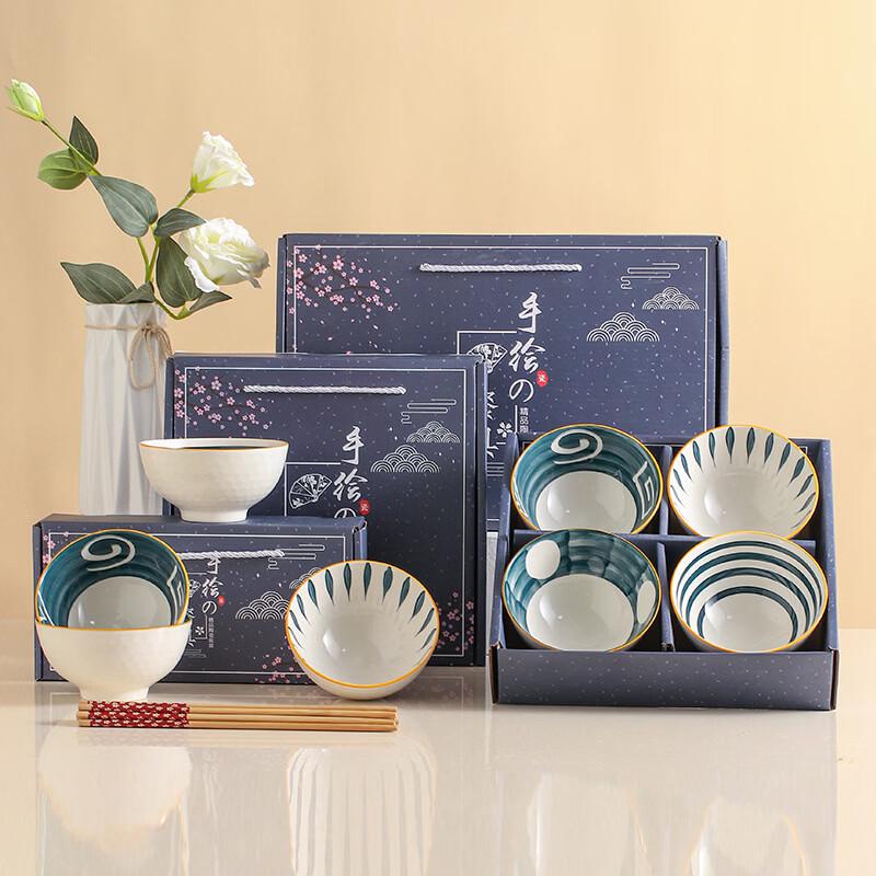 Ru Han Hand-painted Celadon Ceramic Bowl & Chopstick Gift Set