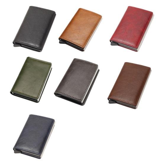 Faux Leather Wallet Men Women RFID Blocking Tri-fold Wallet Minimalist Slim Front Pocket Anti-Theft Credit Card Holder