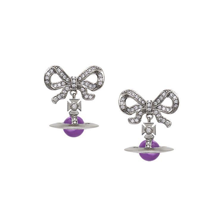 

Vivienne Westwood Octavie Bow Planet Pendant Earrings Women earrings Silver Purple 6202014H01P243P243 Box+Shopping Bag