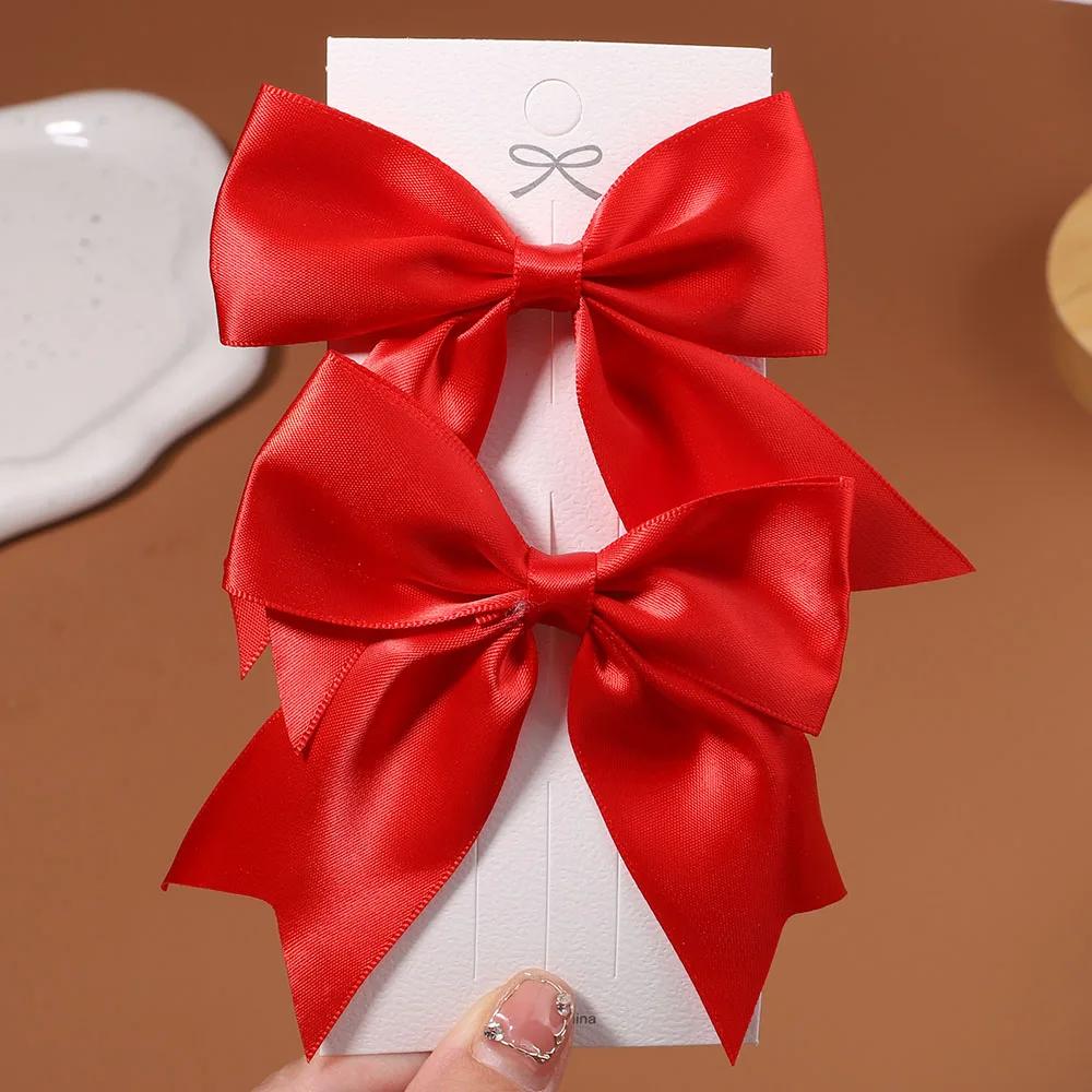 2/3Pcs/Set Lovely Solid Color Ribbon Bows Hair Clip for Kids Girls Hairpins Barrettes Handmade Headwear Baby Hair Accessories