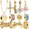 Nouveau Pendentif Fleur Scintillante Clip Papillon Famille Cœur Charme Dés Dorés Perles Feuilles Convient aux Bracelets Bijoux DIY Cadeau