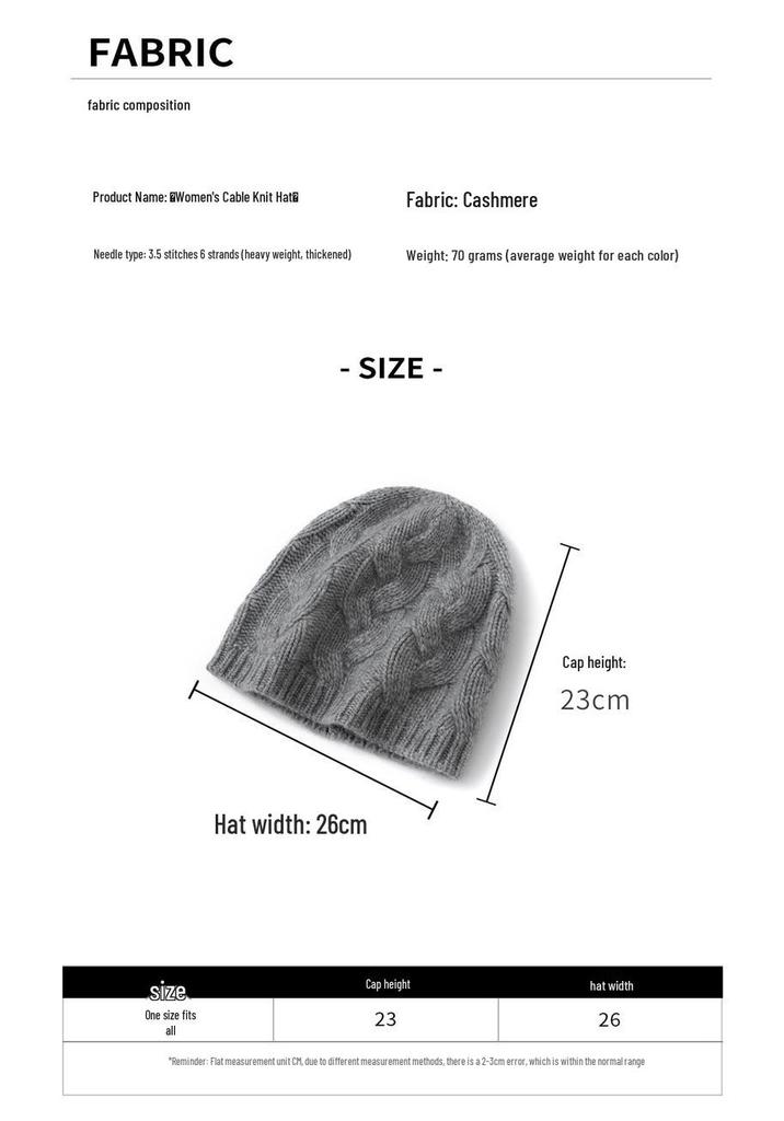 Thick Warm Cashmere Cable Knit Beanie for Women - Trendy Autumn/Winter Wool Head Wrap