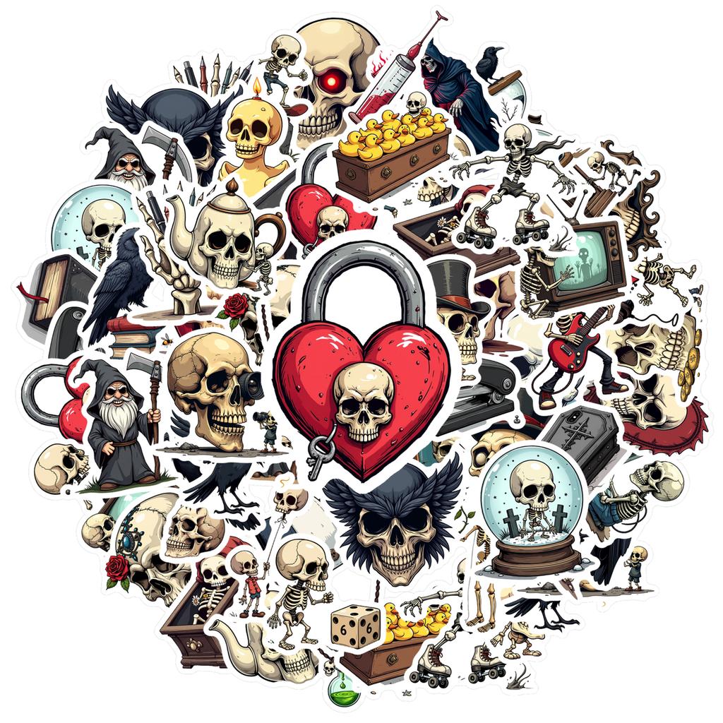 35-100pcs Gothic Skull Stickers Packs Waterproof Diy Skateboard Luggage Laptop Guitar Cool Sticker Decor Gift