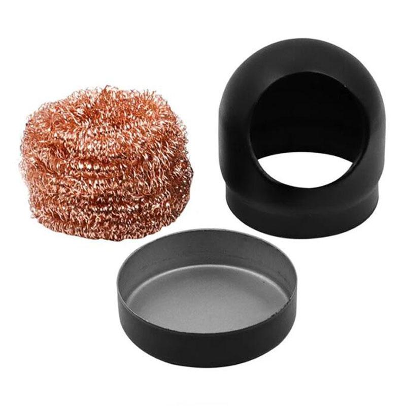 Schweißzubehör Löten Lötkolbenspitzenreiniger Kupferdrahtkugel mit Schwamm und Halter Schwarz/Gold Lötentfernungswerkzeug