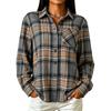Camisa de cuadros casual de manga larga holgada para mujer, top de otoño/invierno con bolsillos