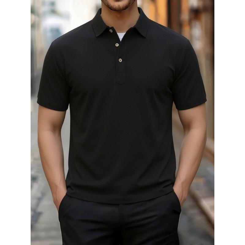 Men Solid Linen Texture Lapel 3 Button Half Placket Short Sleeve Polo Shirt Multiple Colors