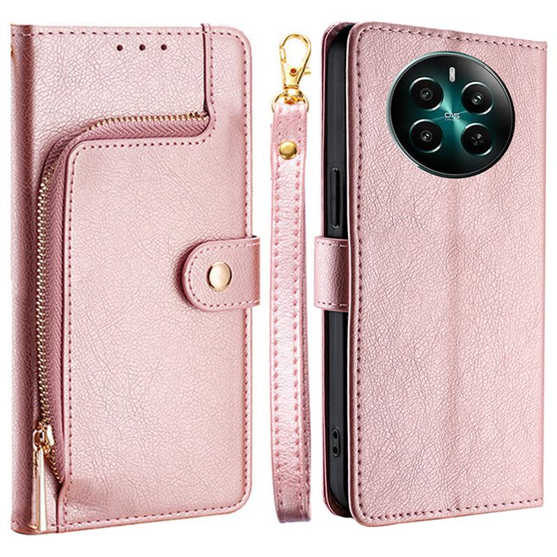 For Realme 12 4G/12+ 5G Zipper Wallet Case Full Protection Flip Leather Phone Cover