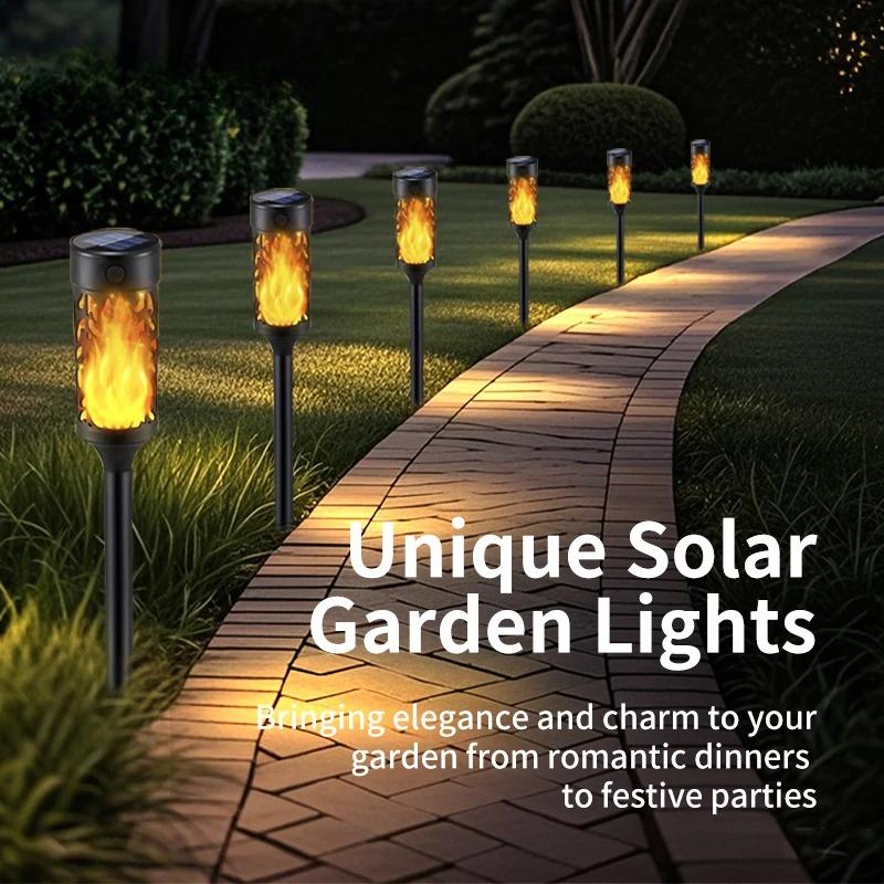 4PCS New Round Solar Flame Lamp IP65 Waterproof Outdoor Lawn Light Flickering Atmosphere Lighting for Courtyard Garden Villa Landscap