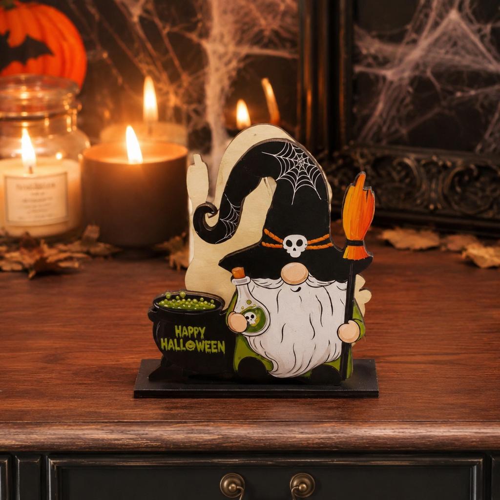 Wooden Halloween Ghost Pumpkin Napkin Holder Table Napkin Dispenser and Holiday Decorative Figurine Two In One Design for Seasonal Home Decor