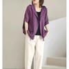 Korean Fashion Summer Women Oversized Cardigan Hooded Coffee Purple Cotton Linen Casual Loose Blouse Plus Size Vintage Ladies Thin Coat