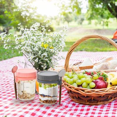 1/2 Stück 350 ml Wiederverwendbares Übernacht-Haferflocken-Glas aus Glas mit Löffel Übernacht-Haferflocken-Behälter Haferflocken-Behälter Lebensmittelaufbewahrung Organizer Glas